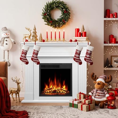 Xbeauty 44" Electric Fireplace with Mantel Surround, 750W/1500W LED Freestanding Fireplace Heater with Realistic Flame, Adjustable Brightness, Remote Control for Living Room,Bedroom，Pearl White Xbeauty