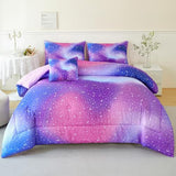 URBONUR 6Pcs Twin Comforter Set for Girls Colorful Pink Purple Blue Gradient Galaxy Printed Bedding Set Kids Teen Bed in A Bag URBONUR