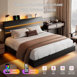 Einhomn Floating Bed Frame King with Led Lights & Charging Station, King Size Platform Bed Frame w/Storage Headboard, Heavy Slats Support, No Box Spring Needed, Easy Assembly, Black Einhomn