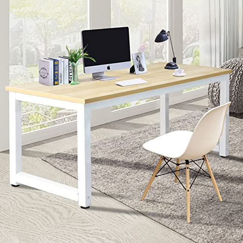 NSdirect Modern Computer Desk 63 Inch Large Office Desk, Writing Study Table for Home Office Desk Workstation Wide Metal Sturdy Frame Thicker Steel Legs, White NSdirect