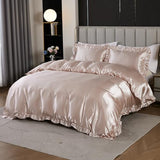Silk Like Satin Bedding Twin Light Pink Duvet Cover Set Soft Silky Ruffle Comforter Cover Sexy Hotel Silky Bedding Sets 1 Duvet Cover 1 Pillowcase (Twin, Light Pink) Bedding_Dreamer