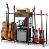 Guitar Stands Floor with 4 Guitar Holders, 3-Tier Guitar Stand Multiple Guitars, Guitar Rack with Amp Stand & Cloth Drawer, Multi Guitar Stand for Music Studio, Guitar Accessories gift for Music Lover Elerator