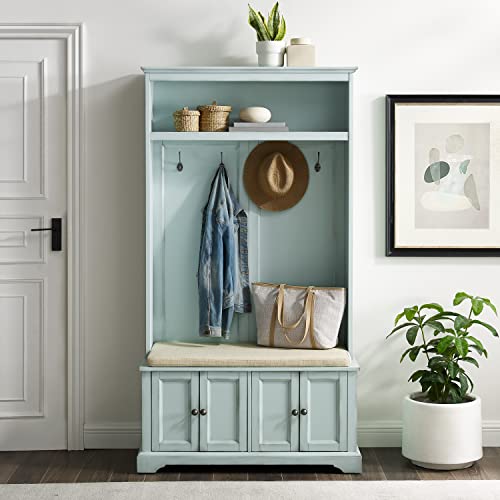 Crosley Furniture Holbrook Hall Tree, Distressed Seafoam Blue - WoodArtSupply