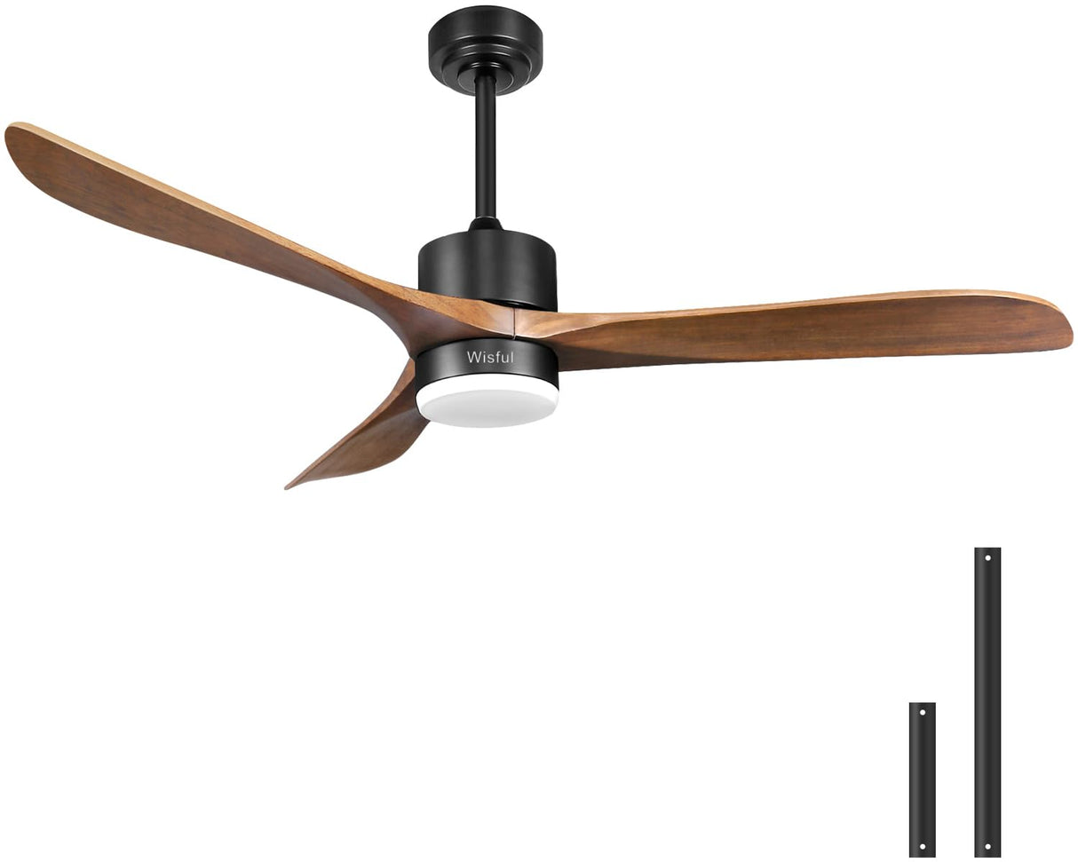 Wisful 56" Ceiling Fans with Lights Remote Control,Outdoor Wood Ceiling Fan with Light Memory for Patio Gazebo Living Room Bedroom(Walnut and Black) Wisful