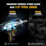 Impact Wrench 1/2 inch for DeWalt 20v Battery, Impact Wrench 750Ft-lbs(1000N.m) High Torque Brushless Electric Impact Gun, Power Impact Driver with 3-Mode Speed, LED Work Light(no battery) (Yellow) etoolab