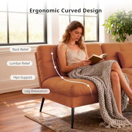 COMHOMA Convertible Sofa Bed,68″Fabric Couch with Adjustable Backrest,Loveseat Recliner Sleeper Living Room Furniture futon Set,Orange COMHOMA