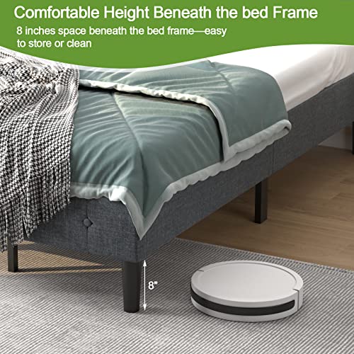 GORELAX Upholstered Twin Bed Frame with Headboard, Solid Wood Slat Support Mattress Foundation, No Box Spring Needed & Easy Assembly, Under Bed Storage, 16 inch Tall Platform Single Bed Frame (Grey) GORELAX