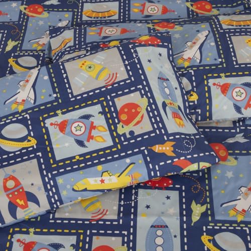 Comfy Deal Hight Thread Count Super Soft Microfiber Kid Breathable Bed Sheet Set with Pillowcase, Flat and Fitted Sheet (Queen (U.S. Standard), Spaceship & Planet) Comfy Deal