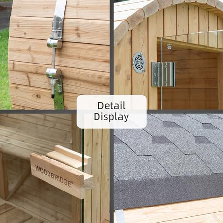 WOODBRIDGE 2-Person Luxury Finland Thermo Pine Outdoor Barrel Sauna with Half View Window,Harvia Electric Heater with Sauna Stone, Sauna Accessories Kit and Asphalt Shingle Roof, 4'x6', OBS1812 WOODBRIDGE