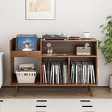 Record Player Stand with Charging Station & USB Ports, Mid-Century Turntable Stand Table Holds Up to 300 Albums, Vinyl Record Storage Cabinet with Wood Legs for Living Room Office(Walnut) Oubayajia