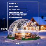 12FT Garden Dome Tent, Geodesic Dome Greenhouse with PVC Clear Cover, Waterproof Garden Bubble Dome Tent House with 2 x 10M Light Strings for Outdoor, Patio, Party (Green, 12.5FT/3.8M) MAPONEEN