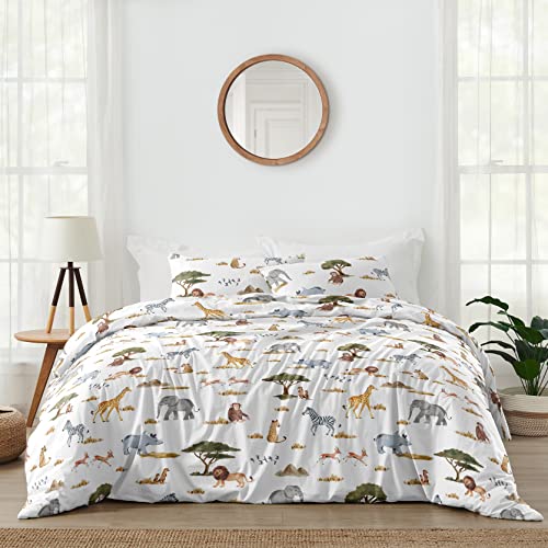 Sweet Jojo Designs Jungle Animals Boy Girl 3pc Full/Queen Bedding Comforter Set Hunter Green Yellow Grey Rust Orange Black White Wildlife Safari Animal Elephant Giraffe Lion Monkey Leopard Cheetah Sweet Jojo Designs