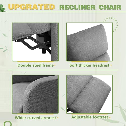 Furniwell Massage Recliner Chair for Living Room Adjustable Fabric Reclining Chair Home Theater Seating Modern Winback Single Sofa for Adults with Footrest (Gray) Furniwell