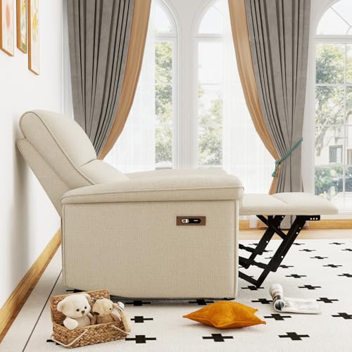 QicoFelix Wall Hugger Recliners for Small Spaces, Zero Wall Power Recliner on Clearance, Fabric RV Recliner, Home Theater Seating for Living Room w/USB Ports (Beige)