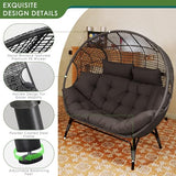 NICESOUL® Double Egg Chair Indoor Outdoor Stationary Oversized Thicken Padded Cushions,2 Person Egg Loveseat Chair,680 lbs Extra Large Lounge Chair for Patio Balcony Porch Backyard Gray NICESOUL