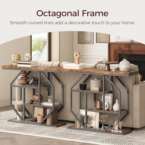 MAHANCRIS Entryway Table, Industrial Console Sofa Table with Storage, Narrow Accent Table for Living Room, Entry, Hallway, Entrance, Foyer, Rustic Brown CTHR28001 MAHANCRIS