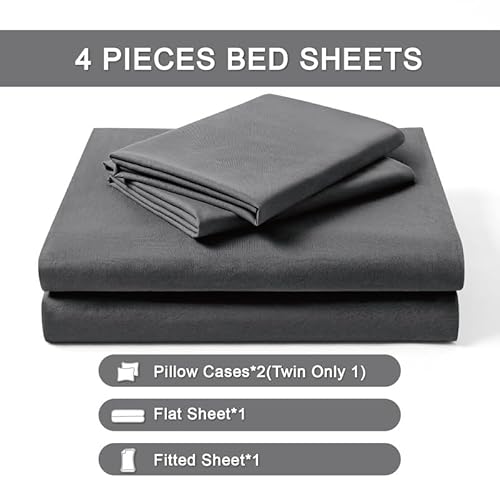 FreshCulture Twin Bed Sheets - Ultra Soft Sheets for Twin Bed - Brushed Microfiber - Deep Pockets - Easy Care - Cooling & Breathable Sheets - Hotel Quality 3 Piece Sheet Set (Dark Grey) FreshCulture