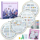 ETSPIL 4 Pre-Printed Embroidery Kit for Adults & Beginners — Learn Step by Step with 4K Videos, Floral Patterns, 33 Beginner-Friendly Stitches, Relaxing Craft at Home