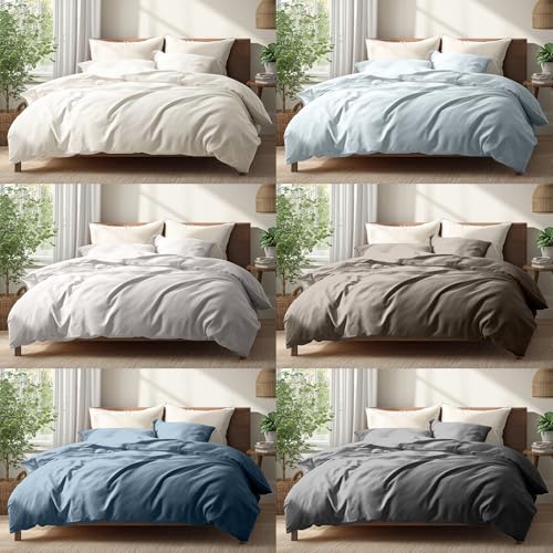 Seragio Duvet Cover Set – Lightweight & Breathable 100% Cotton Single-Layer Fabric, Tie Closure Duvet Cover + 2 Pillowcases, Machine Washable, 6 Colors,No Duvet Insert Included (Blue, Queen) Seragio