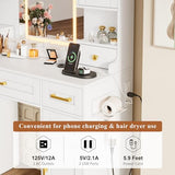 NUNU LAB Makeup Vanity Desk with Mirror and Lights, White Dressing Table with Charging Station, Makeup Vanity with RGB Cabinets and 7 Drawers RGB Cabinets, 3 LED Light Modes (043 White) NUNU LAB