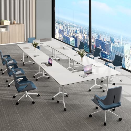 Modular Conference Table, Folding Conference Room Tables with Wheels, Modern Rectangle Training Table with Flip Top, Large Seminar Tables for Office Boardroom Meeting Room (2pack 61in) Generic