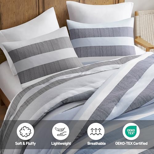 Regency Heights Twin Size Comforter Set 2 Pieces, Navy Blue Modern Striped Bedding Set for All Season, Soft, Lightweight, Reversible Bed Set with Comforter & Sham Regency Heights