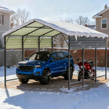 Greesum 10x15FT Metal Carport with Heavy Duty Frame and Galvanized Steel Roof, Vertical Carports with Side Support Rods, Canopy Shelter for Car, Pickup Trucks, Boats and Tractors, Party, Gray Greesum