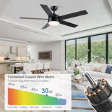 POCHFAN 52 inch Black Ceiling Fans with Lights and Remote Control, Dimmable 3-Color Temperatures LED Ceiling Fan, Wooden Quiet Reversible Modern Ceiling Fan for Bedroom, Living Room, Dining Room POCHFAN