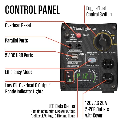 Westinghouse Outdoor Power Equipment 2800 Peak Watt Super Quiet & Lightweight Portable Inverter Generator, Gas Powered, Parallel Capable, Long Run Time - WoodArtSupply