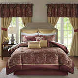 Madison Park Essentials Brystol 24 Piece Room in a Bag Faux Silk Comforter Jacquard Paisley Design Matching Curtains Down Alternative Hypoallergenic All Season Bedding-Set, King (104 in x 92 in), Red Madison Park