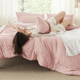 Bedsure Full Comforter Set - 4 Pieces Pinch Pleat Bed Set, Light Pink Boho Bedding for All Season, 1 Soft Comforter, 2 Pillowcases, 1 Decorative Pillow Bedsure