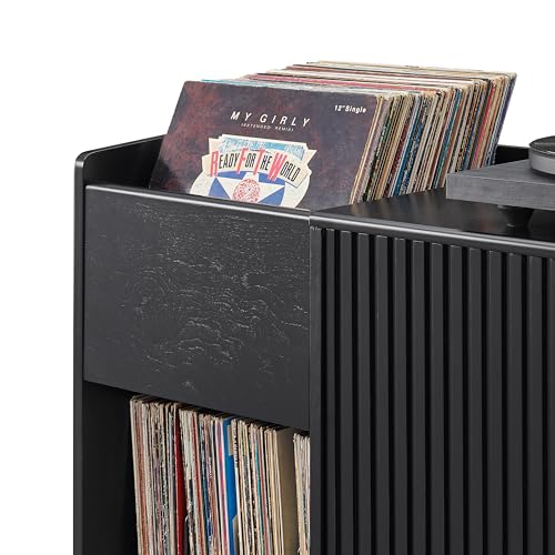 Crosley Furniture Arden Mid Century Record Storage Console Turntable Stand, Vinyl Storage Up to 315 Records, Black Crosley Furniture