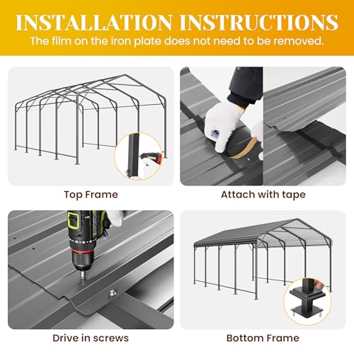 FansaFurn 12' x 20' Metal Carport, Heavy Duty Canopy with Updated Roof & Enhanced Base, Multi-Use Carport Garage for Car, Truck, Boat, Tractors, Party, Grey FansaFurn