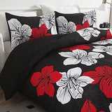 Menghomeus Black Comforter Set Full Red and White Floral Comforter with 2 Pillowcases Modern Bedding Sets Lightweight Boho Bed Set for All Season (1 Comforter, 2 Pillowcases) Menghomeus