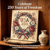 USA 250th Anniversary Beaded Floral Art Kit, Patriotic DIY Pearl Embroidery Canvas (1776–2026 Edition), US 250th DIY Pearl Beaded Floral Craft Decoration, 4th of July Diamond Painting Kit (Wreath)
