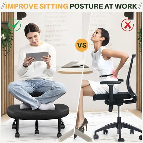 Primy Criss Cross Office Chair - ADHD Cross Legged Chair with Wheels - Adjustable Height Ergonomic Kneeling Desk Chairs for Meditation Yoga Home Office with Backrest, 360°Rotating Footrest - Black Primy