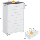LIDYUK Dresser for Bedroom, Wood Dresser with 5 Drawers, Modern Minimalist Dressers & Chests of Drawers, 47 Inches Tall Chest of Drawers for Bedroom, Hallway, Living Room, White LIDYUK