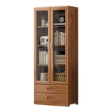 LITFAD Modern 4-Tier Bamboo Bookcase with Glass Doors and 2 Drawers LITFAD