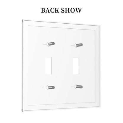 Spshian Decorative Switch Plate Covers Rustic Wooden White Barn Doors 2 Gang Wall Plate Double Toggle Light Switch Cover Plate Electric Dual Device Electrical Faceplate for Kitchen Farmhouse  - WoodArtSupply