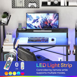 YATINEY Computer Desk with LED Light and Power Outlet, Small Gaming Desk with Monitor Stand, Reversible Game Table with 2 Side Hooks, Home Office Desk for Living Room, Bedroom, Black DN06UDBB YATINEY