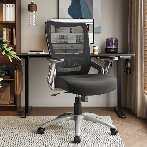 SUNNOW Office Chair, Ergonomic Computer Desk Chair, Sturdy Executive Task Chair - Adjustable Lumbar Support, Flip-up Arms, Tilt Function, Comfy Wide Seat, Swivel Mesh Home Office Desk Chairs (Black) SUNNOW