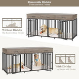 HOSTACK Double Dog Crates Furniture, 71" Wide Indoor Dog Kennel with 3 Drawers, Farmhouse Dog Cage for 2 Large/Medium Dogs, Heavy Duty Dog Crate with Removable Divider, Wooden Pet House, Ash Grey HOSTACK