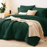 CozyLux Queen Comforter Set Emerald Green Seersucker 7 Pieces Bed in a Bag Queen Comforter Set with Sheets, Luxury Soft Bedding Set with Down Alternative Comforter, Sheets, Pillowcases & Shams CozyLux