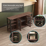 Vabches Dark Brown Farmhouse Wine Bar Cabinet with LED Lighting and Ample Storage Vabches