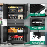 Letaya Metal Garage Storage Cabinet with Wheels,Rolling Tool Cabinet with 4 Door Lock-Adjustable Shelves and 2 Drawer for Garage Home Office Utility Room (Black with Wheels) Letaya