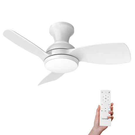 Consciot Ceiling Fan, 30 Inch Ceiling Fan With Lights Remote Control, White Low Profile Modern Ceiling Fan, Flush Mount, Reversible Quiet DC Motor, 6 Speed, Dimmable, Kitchen Bedroom Patio Damp Rated Consciot
