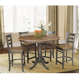 IC International Concepts 36" Round Top Pedestal 12" Leaf-35.3" H-Counter Height Dining Table, Hickory/Washed Coal IC International Concepts