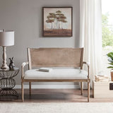 Madison Park Willshire Natural Rattan Settee, Upholstered Seat - Charming Country Design, Rustic Reclaimed Wood Finish, Ratan Insert Backrest & Padded Arm Rest, 47.25" Wide Beige/Reclaimed Natural Madison Park