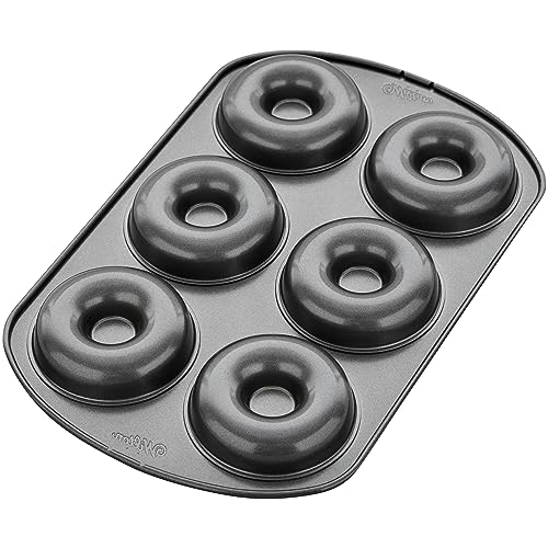 Wilton 6-Cavity Doughnut Baking Pan, Makes Individual Full-Sized 3 3/4" Donuts or Baked Treats, Non-Stick and Dishwasher Safe, Enjoy or Give as Gift, Metal (1 Pan) Wilton