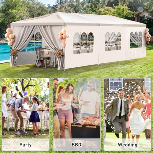 Outdoor Party Tent 10x30 Wedding White Tents for Parties, Heavy Duty Canopy Event Gazebo Shelter with 8 Removable Sidewalls Waterproof Party Wedding BBQ Events susici
